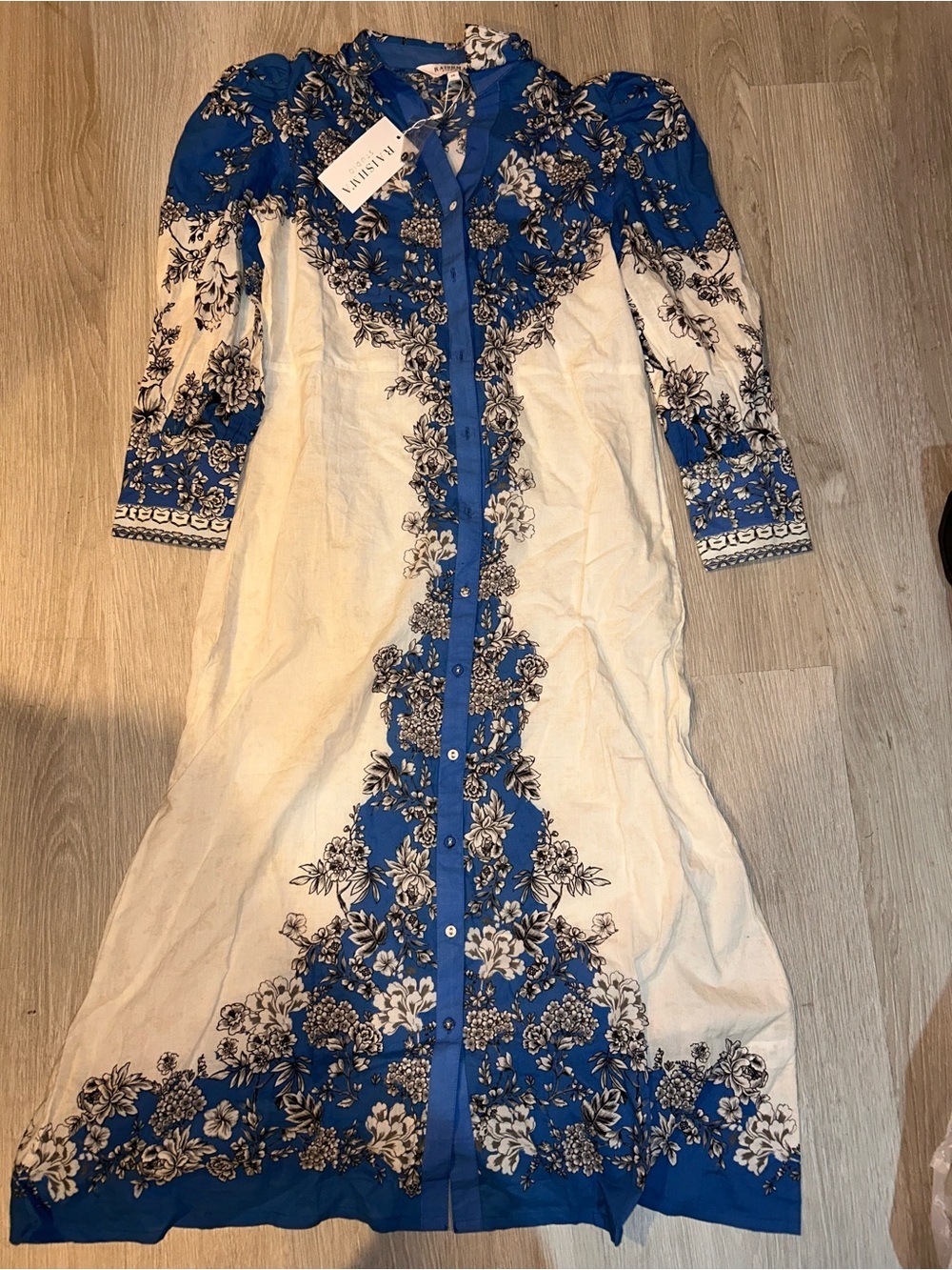 Blue Floral Button-Front Maxi Shirt Dress- no belt - Picture 3 of 7